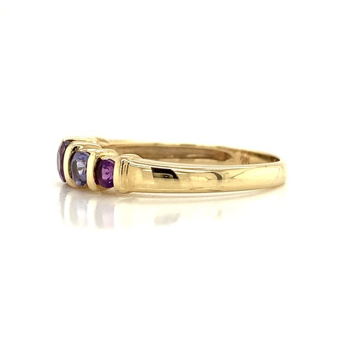 Yellow Gold Amethyst and Tanzanite Eternity Ring