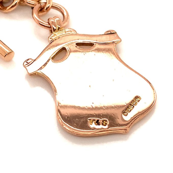 Rose Gold Double Albert Watch Chain with Shield Fob