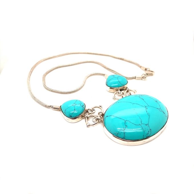 Silver Turquoise Cabochon Necklace