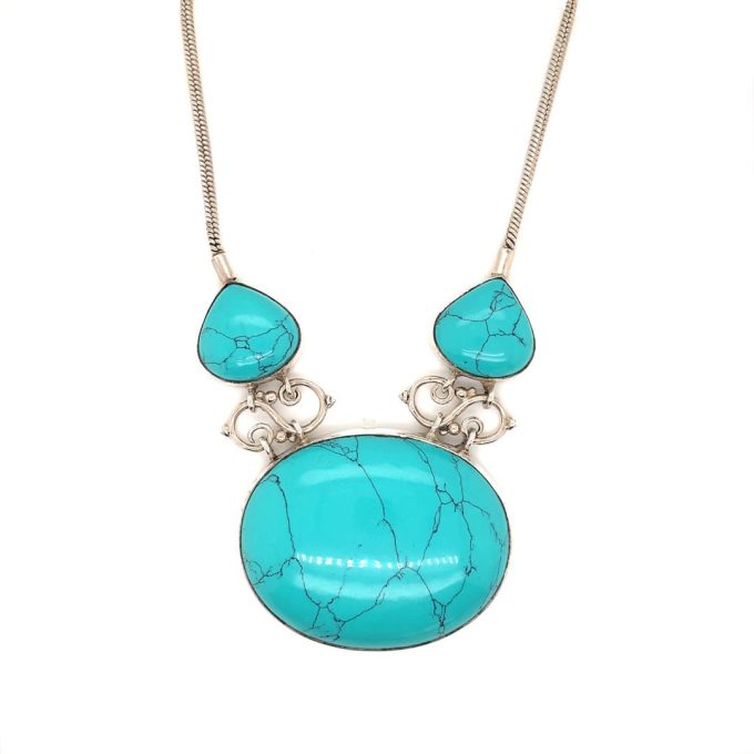 Silver Turquoise Cabochon Necklace