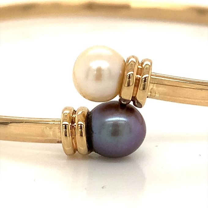 Gold and Pearl Twist Bangle