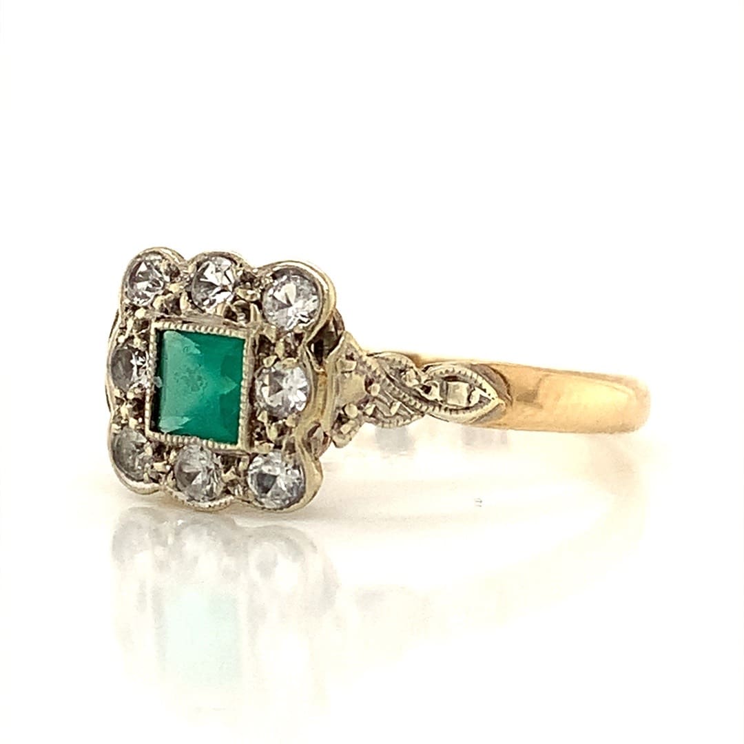 Emerald and Topaz Square Cluster Ring