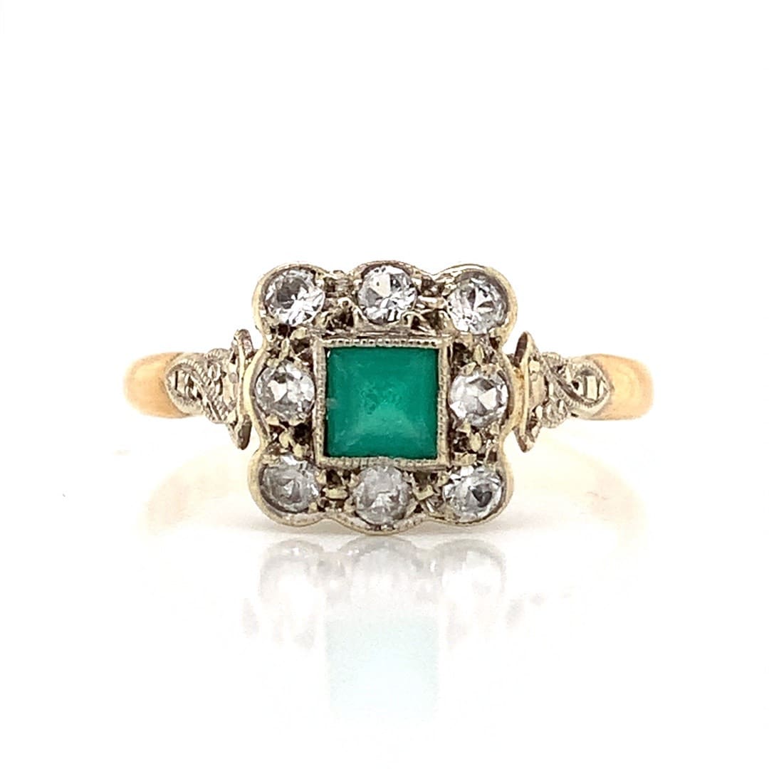 Emerald and Topaz Square Cluster Ring