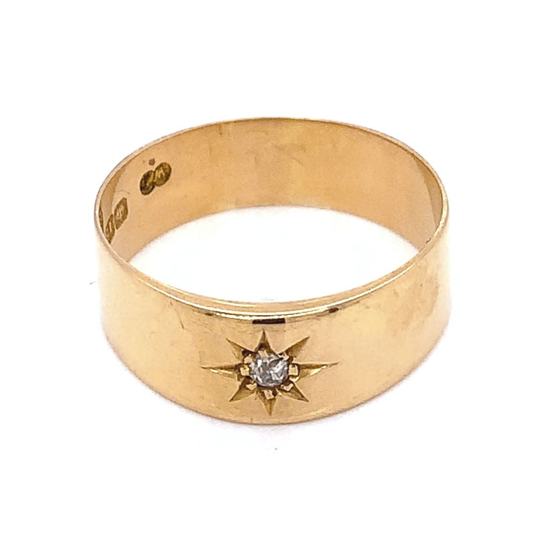 Antique Diamond Set Wide Gold Band