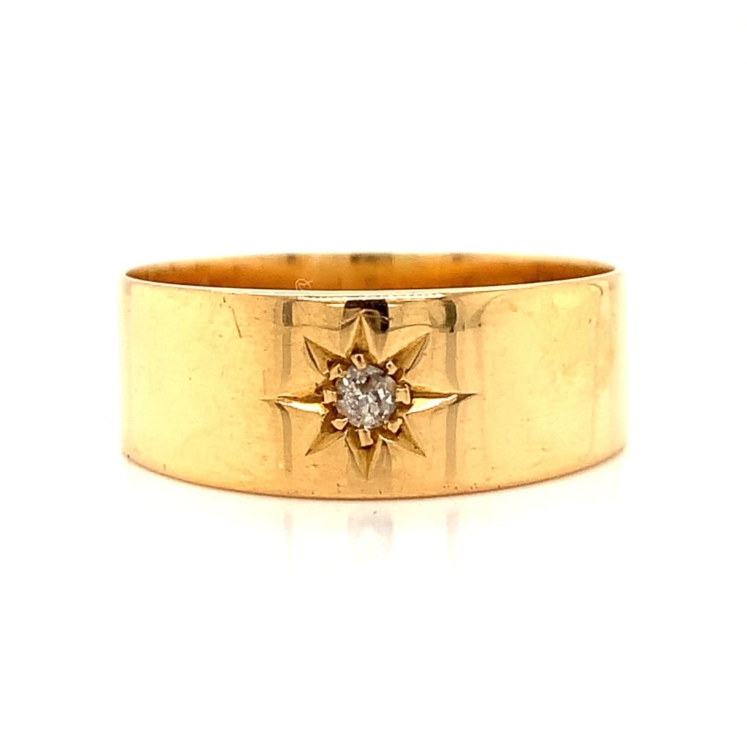 Antique Diamond Set Wide Gold Band