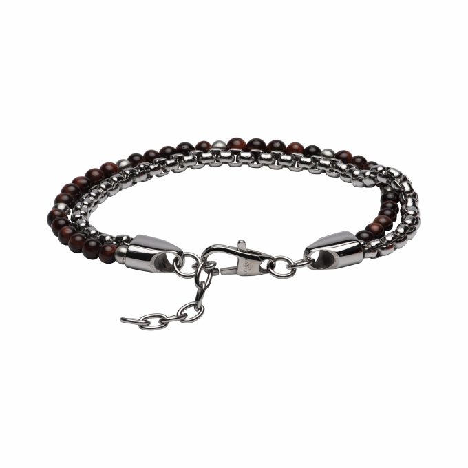 Unique Red Tigers Eye Bead and Steel Bracelet
