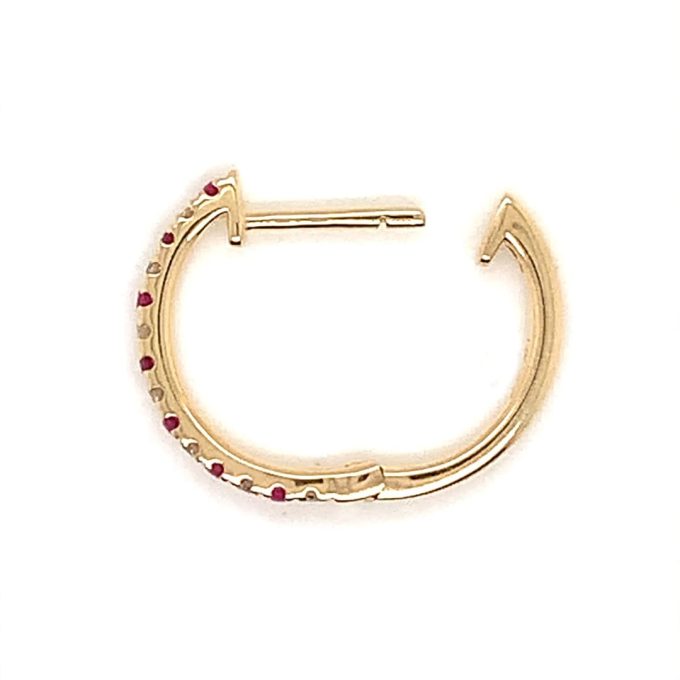 Yellow Gold Ruby and Diamond Hoop Earrings