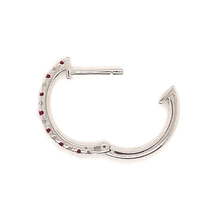 White Gold Ruby and Diamond Hoop Earrings