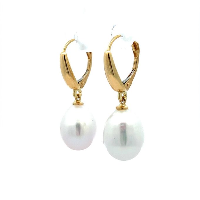 Classic Yellow Gold Oval Pearl Drop Earrings
