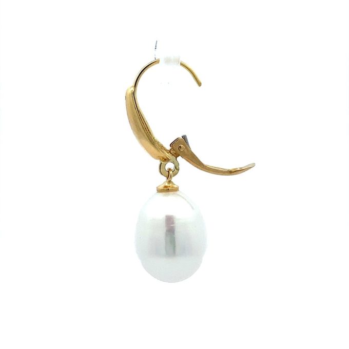 Classic Yellow Gold Oval Pearl Drop Earrings