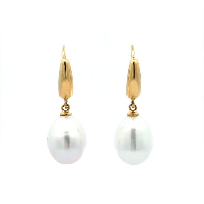 Classic Yellow Gold Oval Pearl Drop Earrings