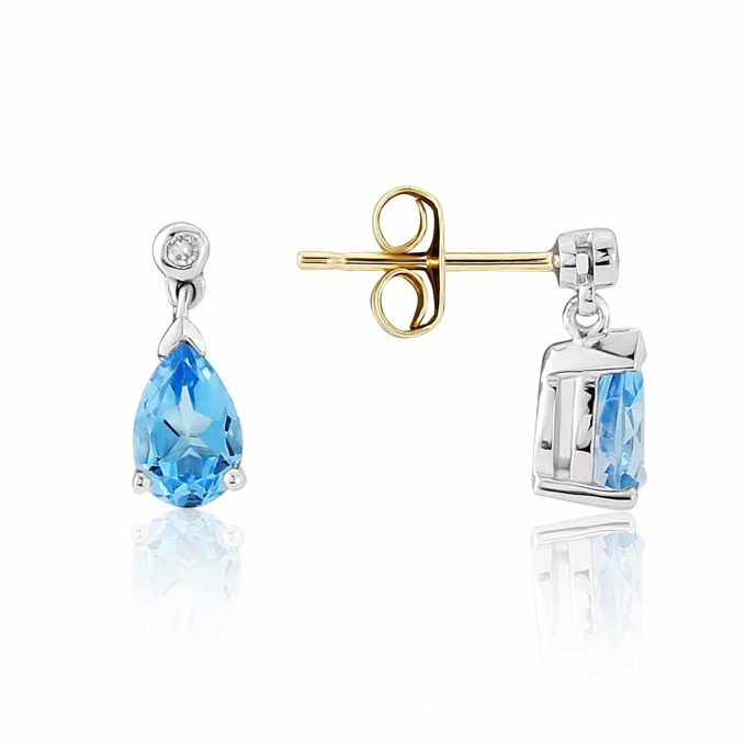 Gold Blue Topaz and Diamond Stud Earrings