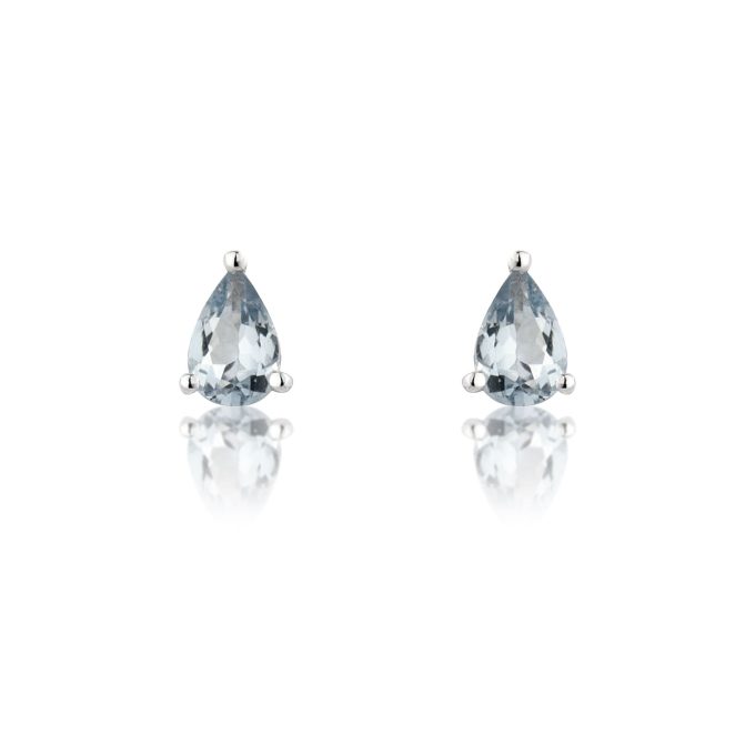 White Gold Pear Aquamarine Stud Earrings