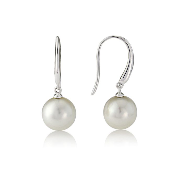 White Gold Cultured Pearl Hook Earrings