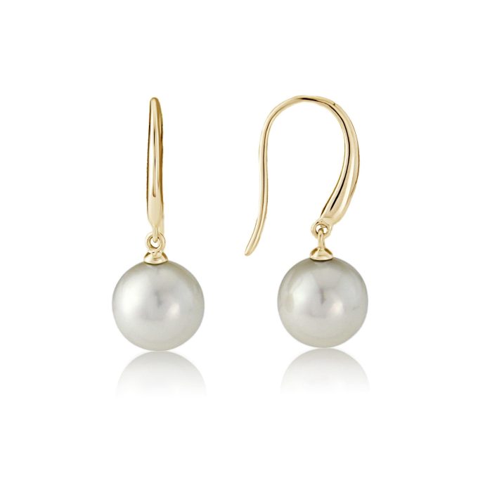Yellow Gold Cultured Pearl Hook Earrings
