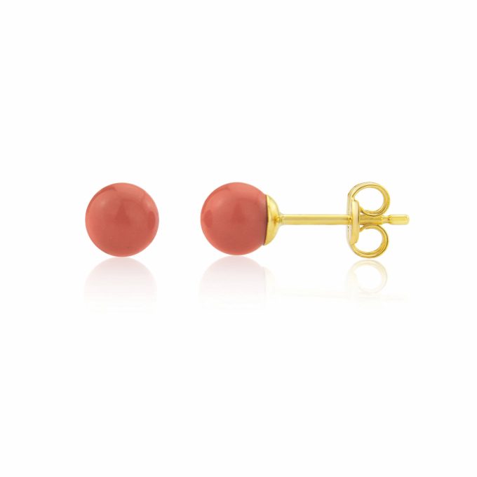 Yellow Gold Coral Ball Stud Earrings