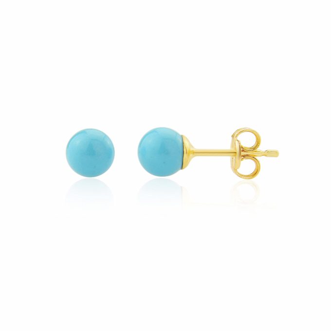Yellow Gold Turquoise Ball Stud Earrings