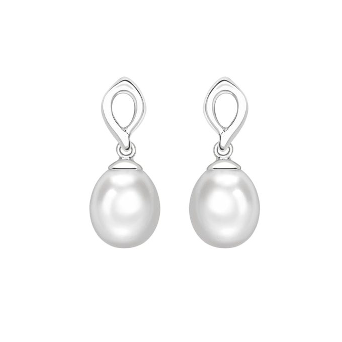 White Gold Pearl Drop Earrings