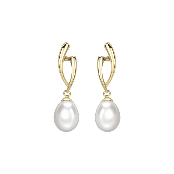Yellow Gold Oval Pearl Drop Earrings