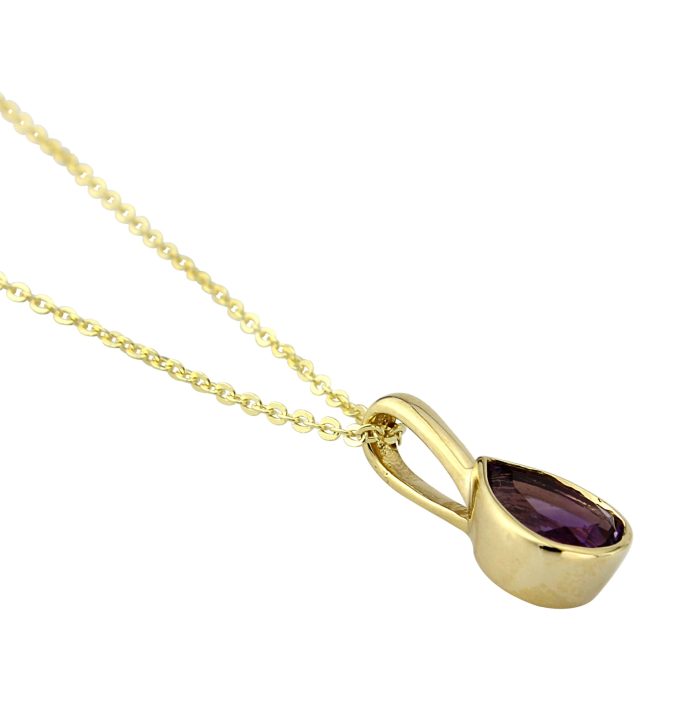 Yellow Gold Pear Amethyst Necklace