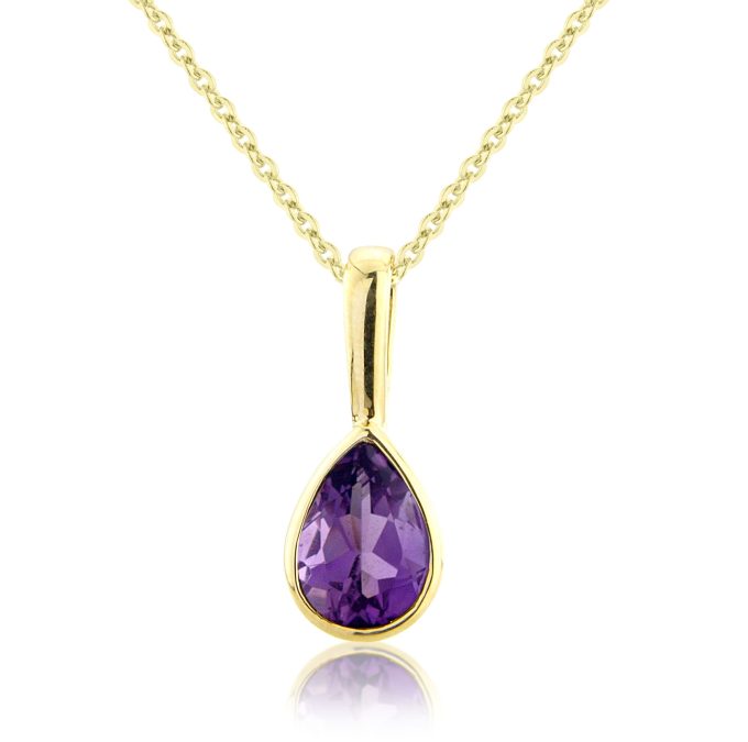 Yellow Gold Pear Amethyst Necklace