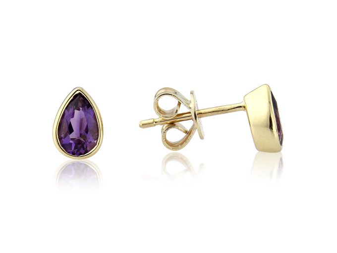 Yellow Gold Pear Amethyst Stud Earrings