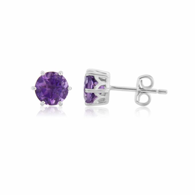 White Gold Amethyst Stud Earrings