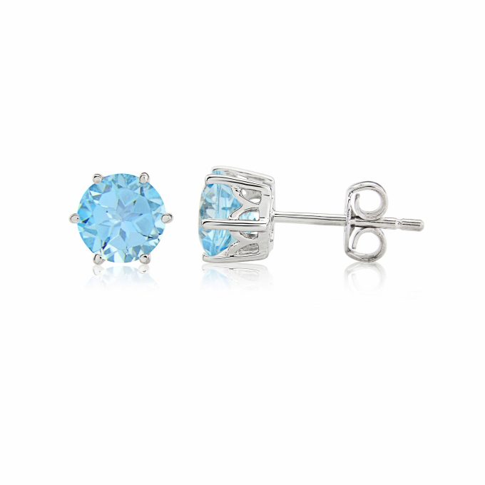 White Gold Blue Topaz Stud Earrings