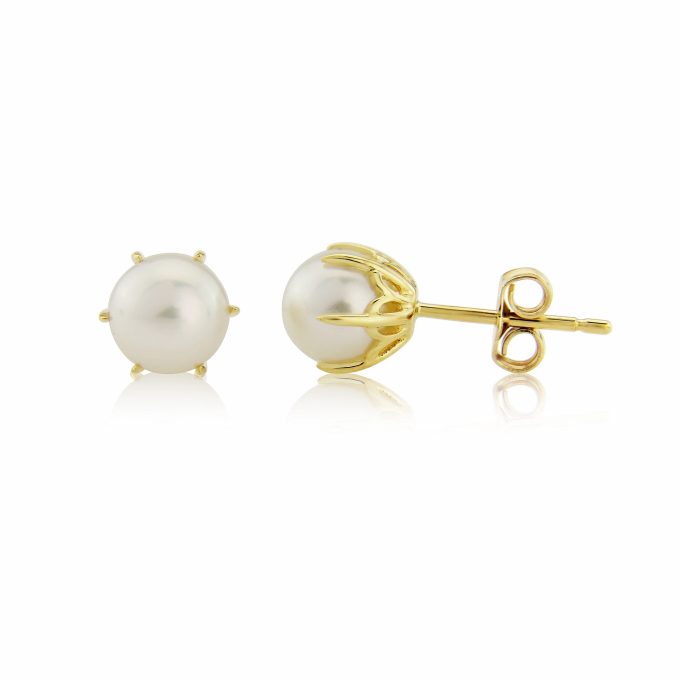 Yellow Gold Cultured Pearl Stud Earrings