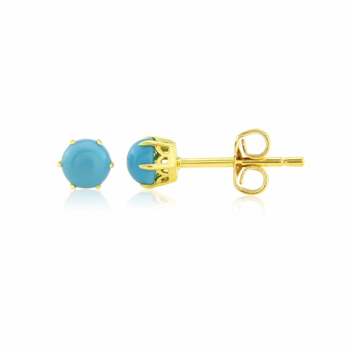 Yellow Gold Turquoise Stud Earrings