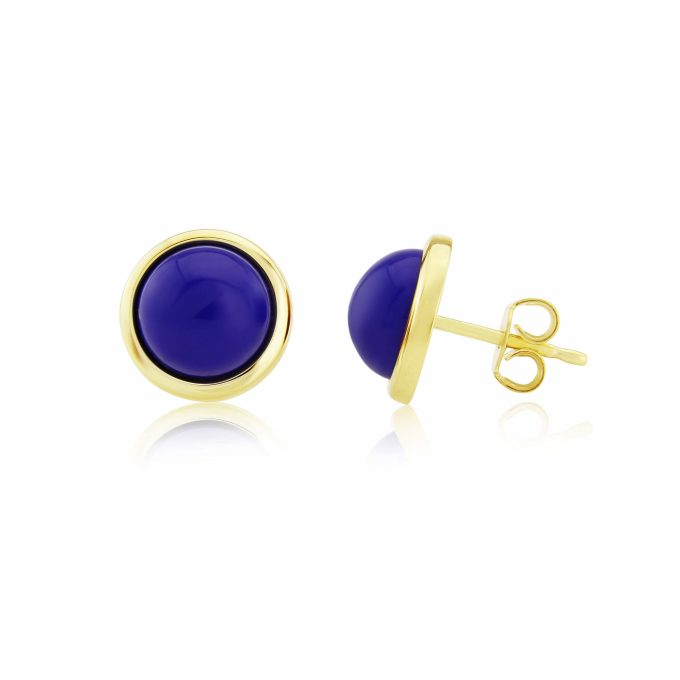 Yellow Gold Lapis Lazuli Stud Earrings