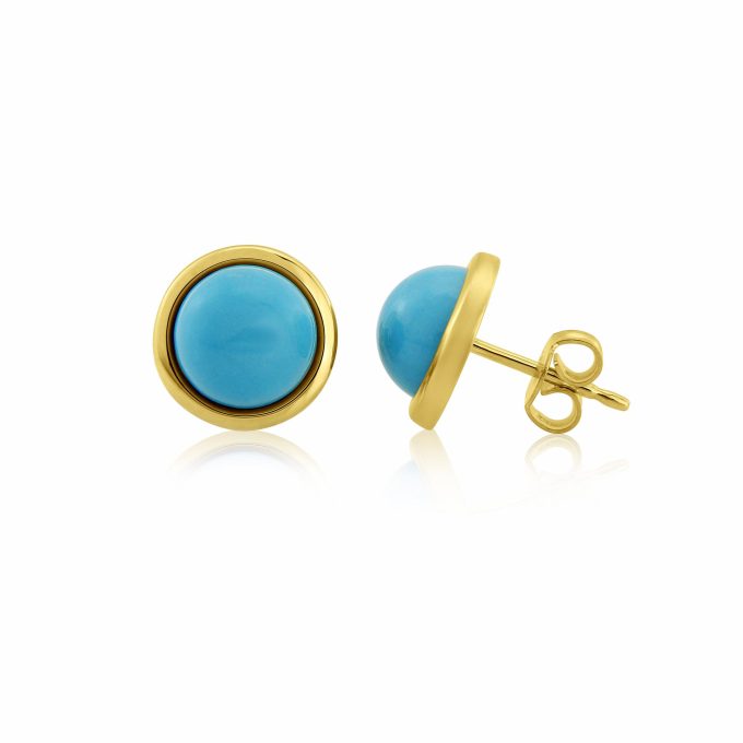 Yellow Gold Turquoise Stud Earrings