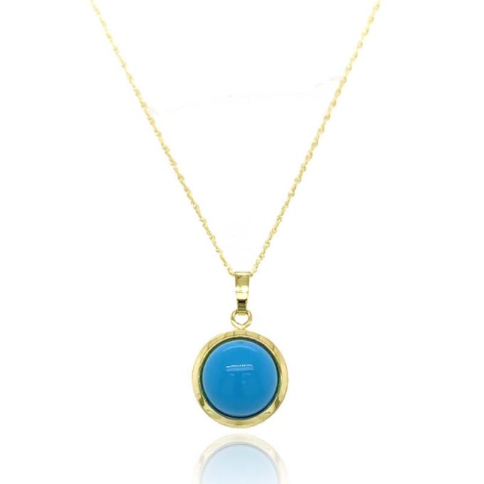 Yellow Gold Turquoise Cabochon Necklace