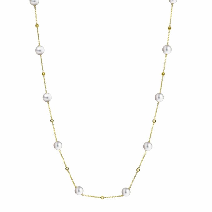 Pearl and Diamond Station Necklace