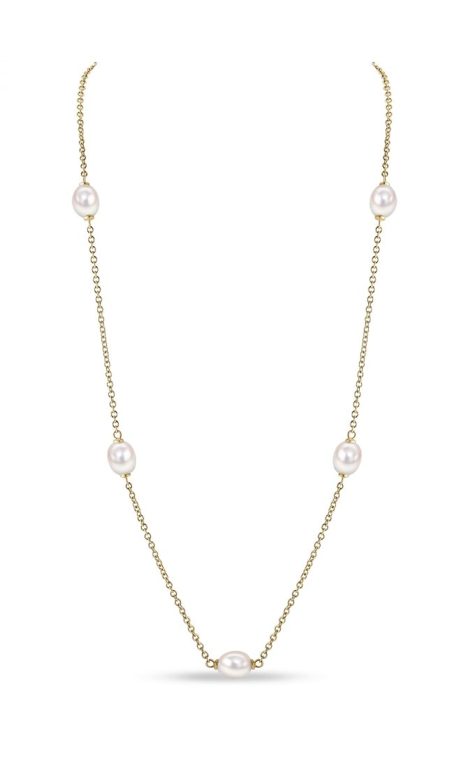 Oval Pearl and Yellow Gold Station Necklace