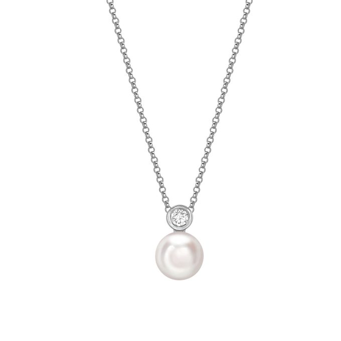 White Gold Akoya Pearl and Diamond Necklace