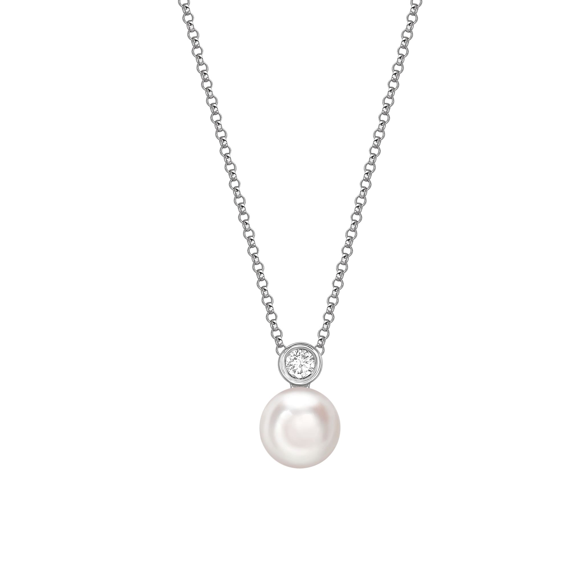 White Gold Akoya Pearl and Diamond Necklace