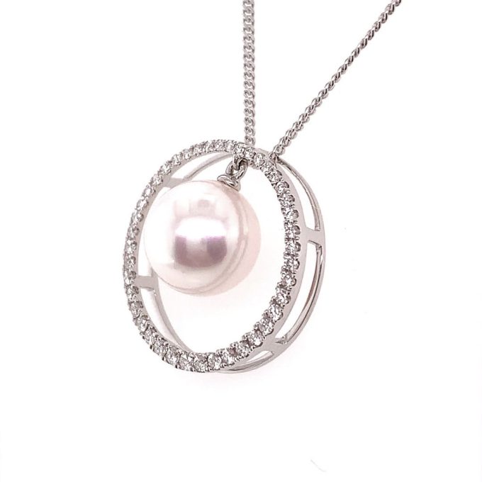 Akoya Pearl and Diamond Halo Necklace