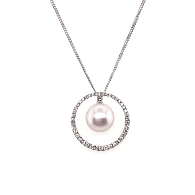 Akoya Pearl and Diamond Halo Necklace