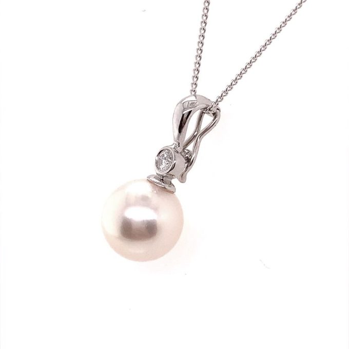 Akoya Pearl and Diamond Pendant Necklace