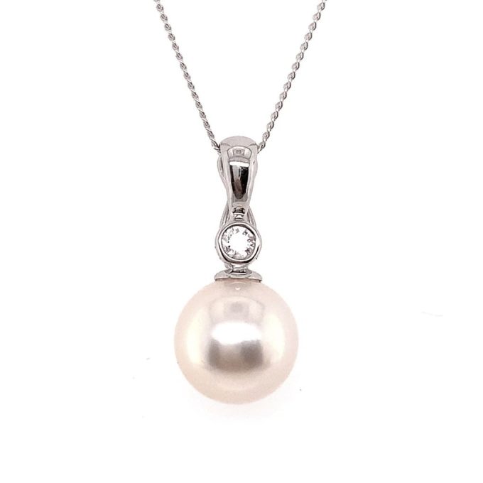 Akoya Pearl and Diamond Pendant Necklace