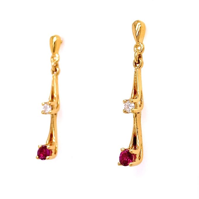 Ruby and Diamond Gold Drop Earrings