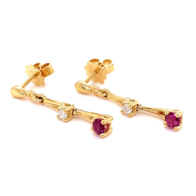 Ruby and Diamond Gold Drop Earrings