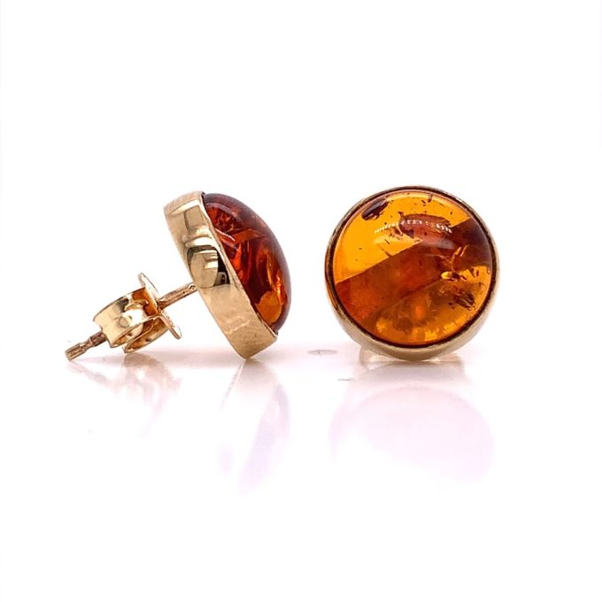 Amber Yellow Gold Stud Earrings