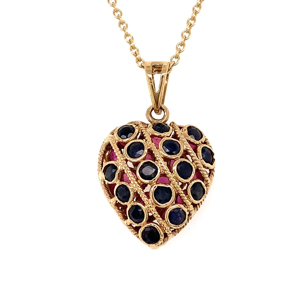 Sapphire & Ruby Heart Necklace