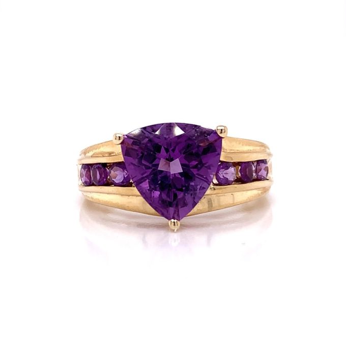 Trillion Cut Amethyst Gold Dress Ring