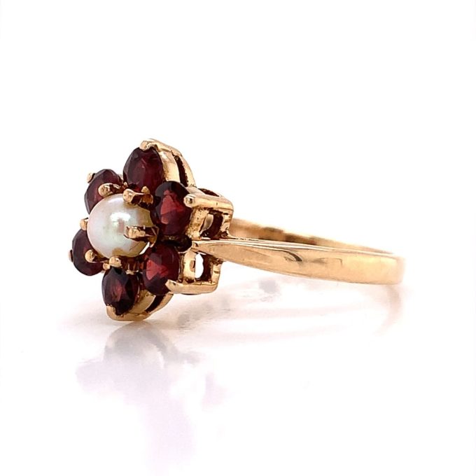 Garnet and Pearl Cluster Dress Ring