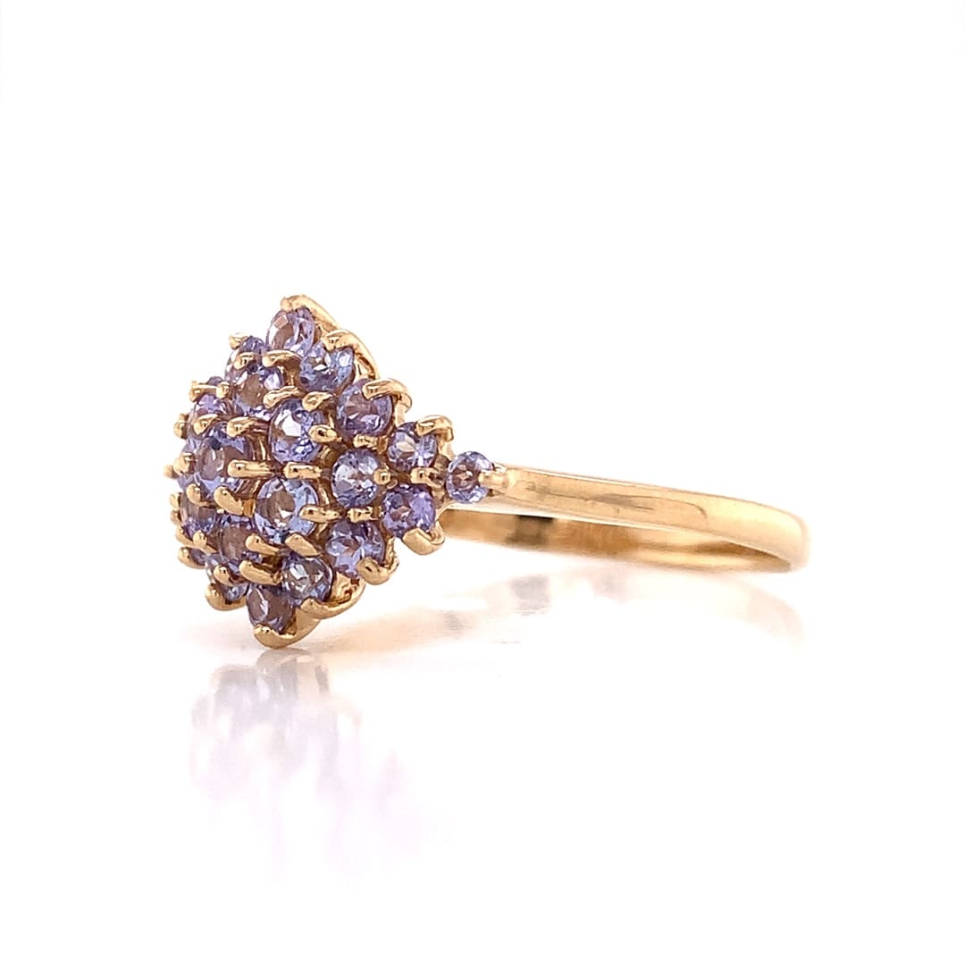 Yellow Gold Tanzanite Cluster Dress Ring