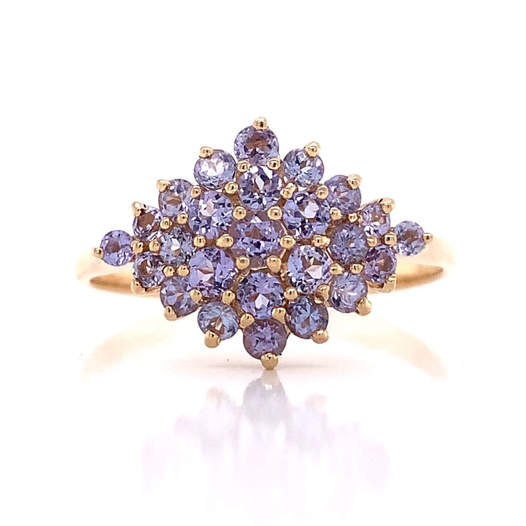 Yellow Gold Tanzanite Cluster Dress Ring