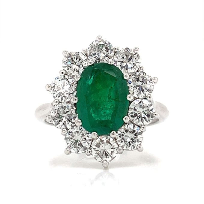 2.00ct Emerald and Diamond Cluster Ring